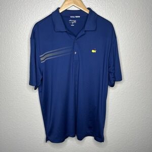 Masters Golf Tech Performance Blue Polo Shirt Masters‎ Logo Dot Stripe Men's L
